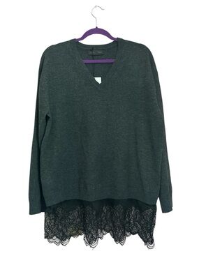 Zara NWT Long Lace Combination Knit Sweater Charcoal Gray Tunic Romantic Size M